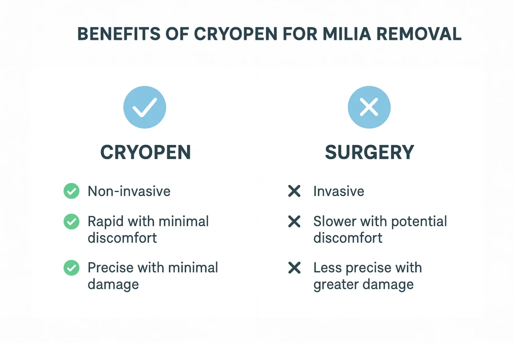 Benefits of cryopen for milia removal Ossett compared to surgical treatments.