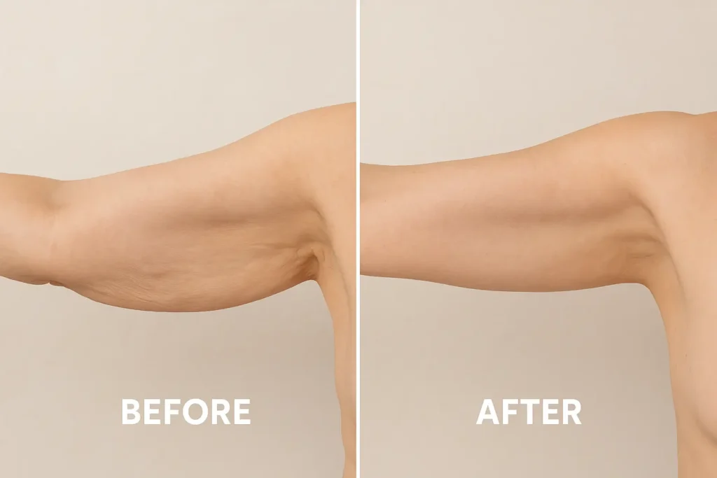 Picture of LA LIPO Ossett before and after results of skin tightening treatment on the upper arms.